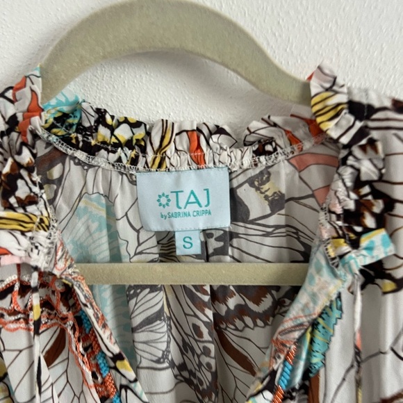 TAJ By Sabrina Crippa Butterfly Print Beaded embroidered Boho Mini Dress Size S - Picture 6 of 7